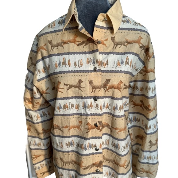 Tops - Wrangler Western Wear Cotton Long Sleeve Shirt‎ L Wolf Fox Cowgirl Horsegirl